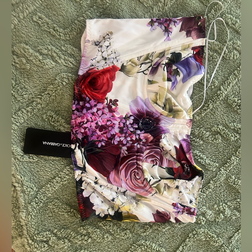NWT Dolce & Gabbana Floral Print Silk Bustier with Red and Purple Hues